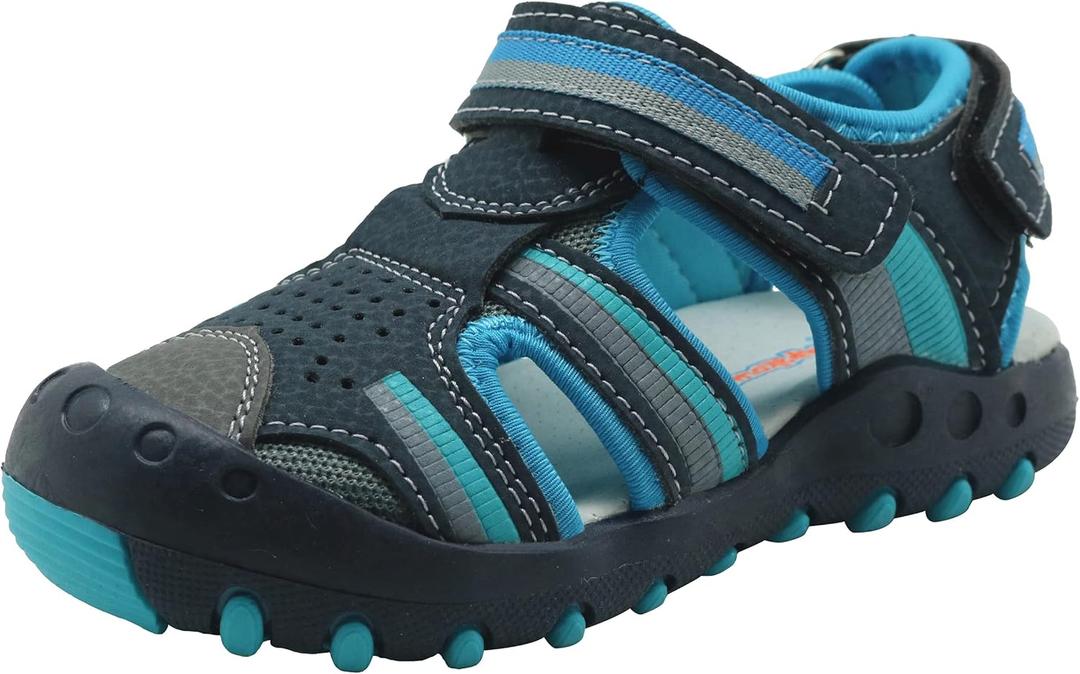 Apakowa Kids Boys Sandals Summer Outdoor Athletic Double Strap Closed-Toe Beach Sandals Sport (Toddler/Little Kid) (Blue)