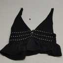 MakeMeChic Women's Metal Halter Tops Open Back Ruffle Hem Sleeveless Tank Clubwear (Medium, Black)