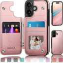 DJDUCK Designed for iPhone 16 Case Wallet with Card Holder, [Magnetic Clasp Cover] [RFID Blocking Leather Protection] Shockproof Women Men Cases 6.1 Inch for Apple 16 Rose Gold