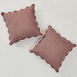 Scalloped Throw Pillow Covers Set of 2 for Living Room, Soft Cotton & Cozy Linen, Boho Sytle Decorative Home (Brown, 16x16 Inch)