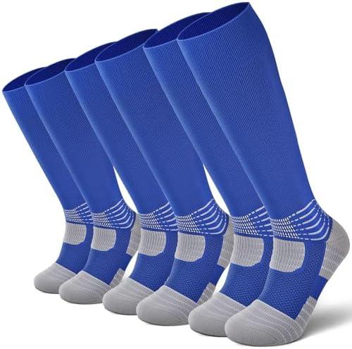 IRAMY Compressive Soccer Socks Ankle Compression Support Coolmax Wicking Anti-Slip Football Baseball Softball 1/2/3 Packs, Pack of 4, Dark Blue 