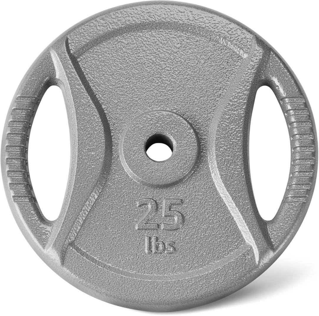 Amazon Basics 1-Inch Grip Weight Plates, Cast Iron, Strength Training, Home Gym, 25lbs