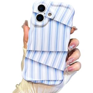 I-MGAE-IN-AR Cute for iPhone 17 Case Striped Phone Case [Curly Wave Edge] [Full Camera Protection] [14 FT Drop Protection] Soft TPU Slim Shockproof Phone Cover for Women Girls, Blue