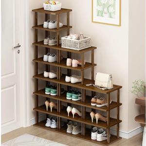 Vertical Shoe Rack-Tall Narrow Shoe Rack Organizer for Small Spaces,17Tier Bamboo Shoen Shelf for Entryway,Closet,Corner,Doorway,Skinny Shoe Shelf Space Saving Shoe storage,Free Stackable DIY (Brown)
