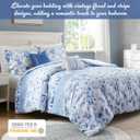 Intelligent Design Vintage Floral Striped Blue Queen Comforter Set, 5pc | Bedding Full Size, Girls Bedroom, Lightweight, All-Season, Down Alternative, Machine Washable, Easy Care, Cozy
