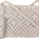 Boho Crossbody Handbag,Handwoven cotton rope Shoulder Bag,Summer Beach Clutches Bags for Women (White)
