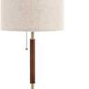 EDISHINE Mid Century Table Lamp, Bedside Lamp with Pull Chain Switch, Solid Wood & Metal Pole, Modern Nightstand Table Lamp for Living Room, Bedroom, Office, Frosted Bronze & Wood Finish (Gold)
