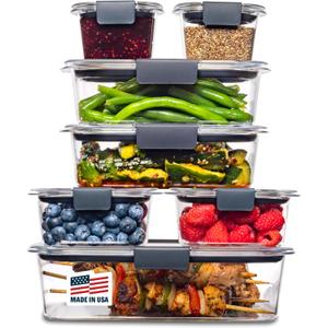 Rubbermaid Brilliance Food Storage Containers, 14 Piece Plastic Containers with Lids, BPA-Free, Leak Proof, Clear (Set of 7 Assorted Containers)