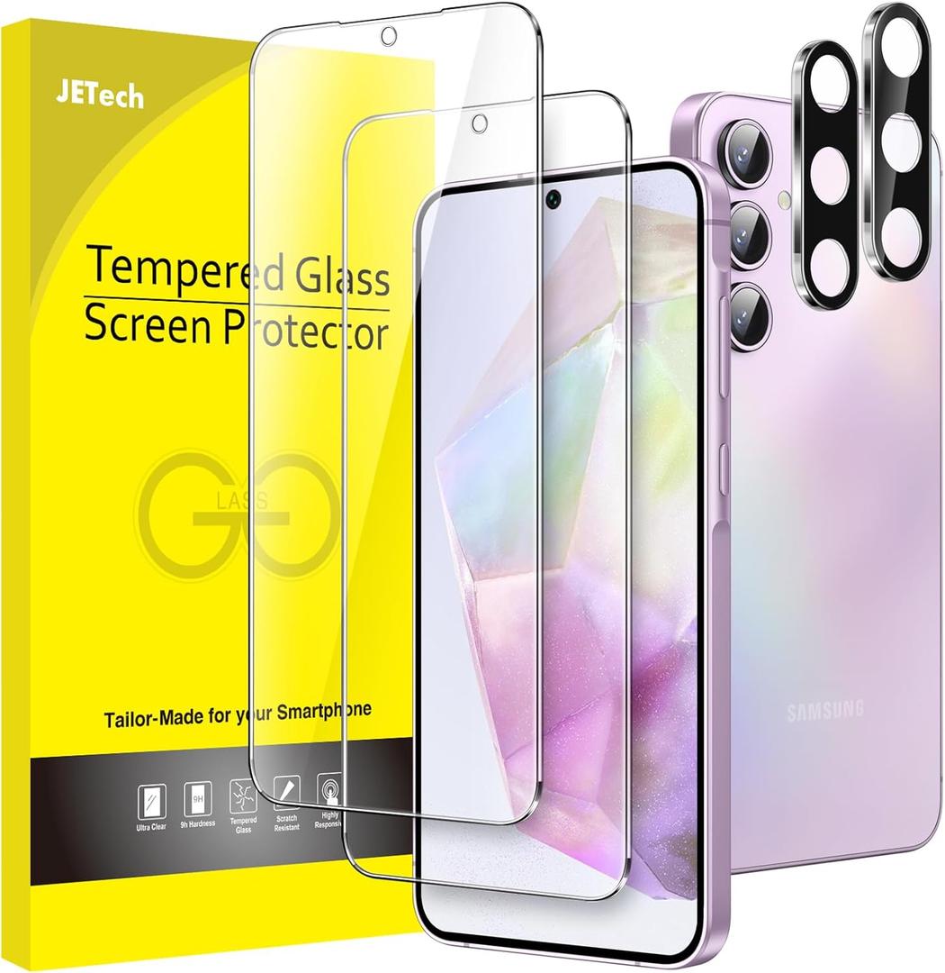 JETech Screen Protector for Samsung Galaxy A35 5G 6.6-Inch with Camera Lens Protector, 9H Tempered Glass Film, HD Clear, 2-Pack Each