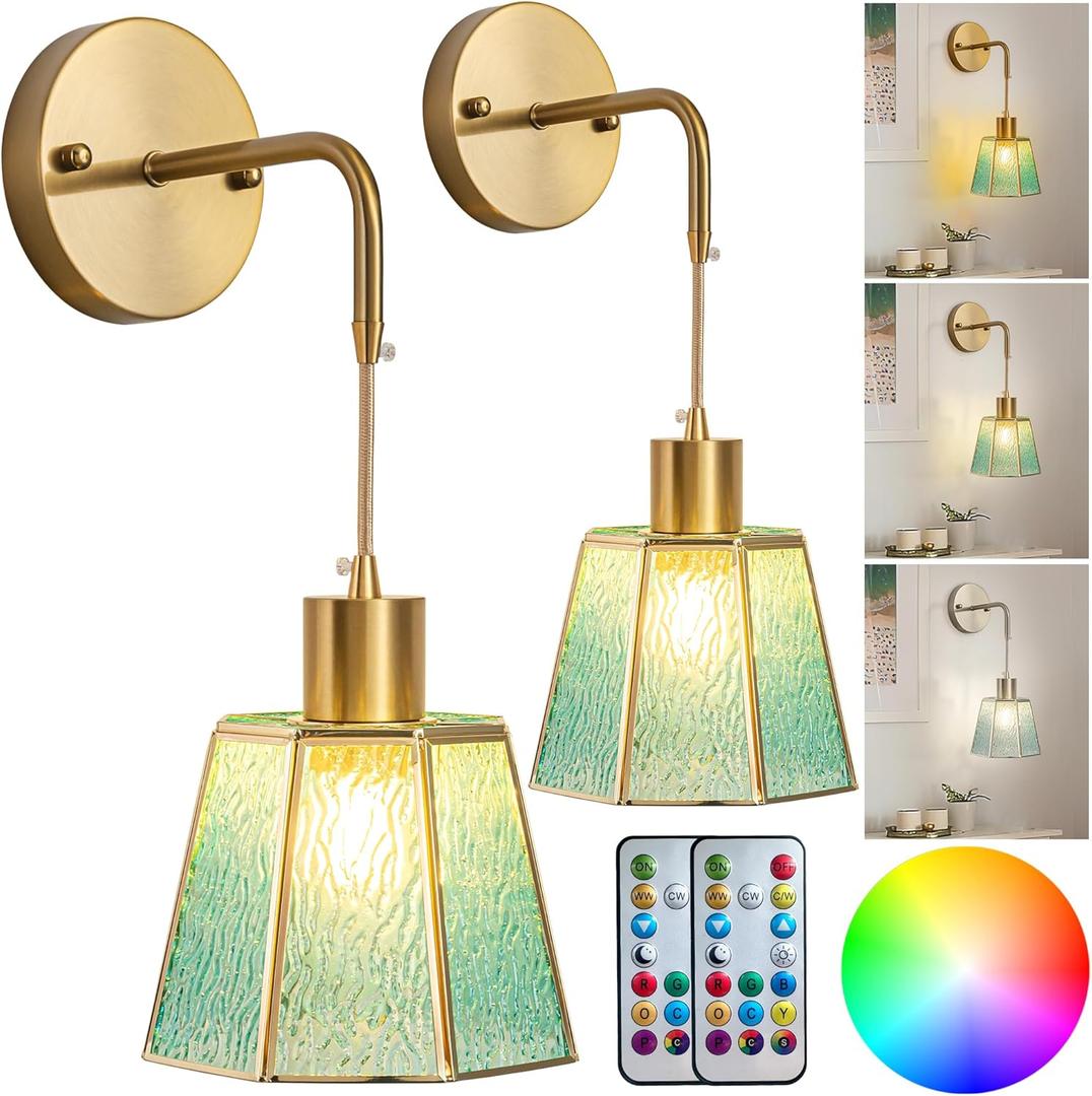 Battery Operated Sconces Set of 2, Battery Operated Wall Lights with Remote,Rechargeable Wall Sconces RGB Color Changing More Than 50 Hours Battery Life,Perfect for Bedroom Living Room (Blue)