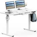 SHW 55 x 28 Inches Electric Height Adjustable Standing Desk with Drawer and Memory Preset, White