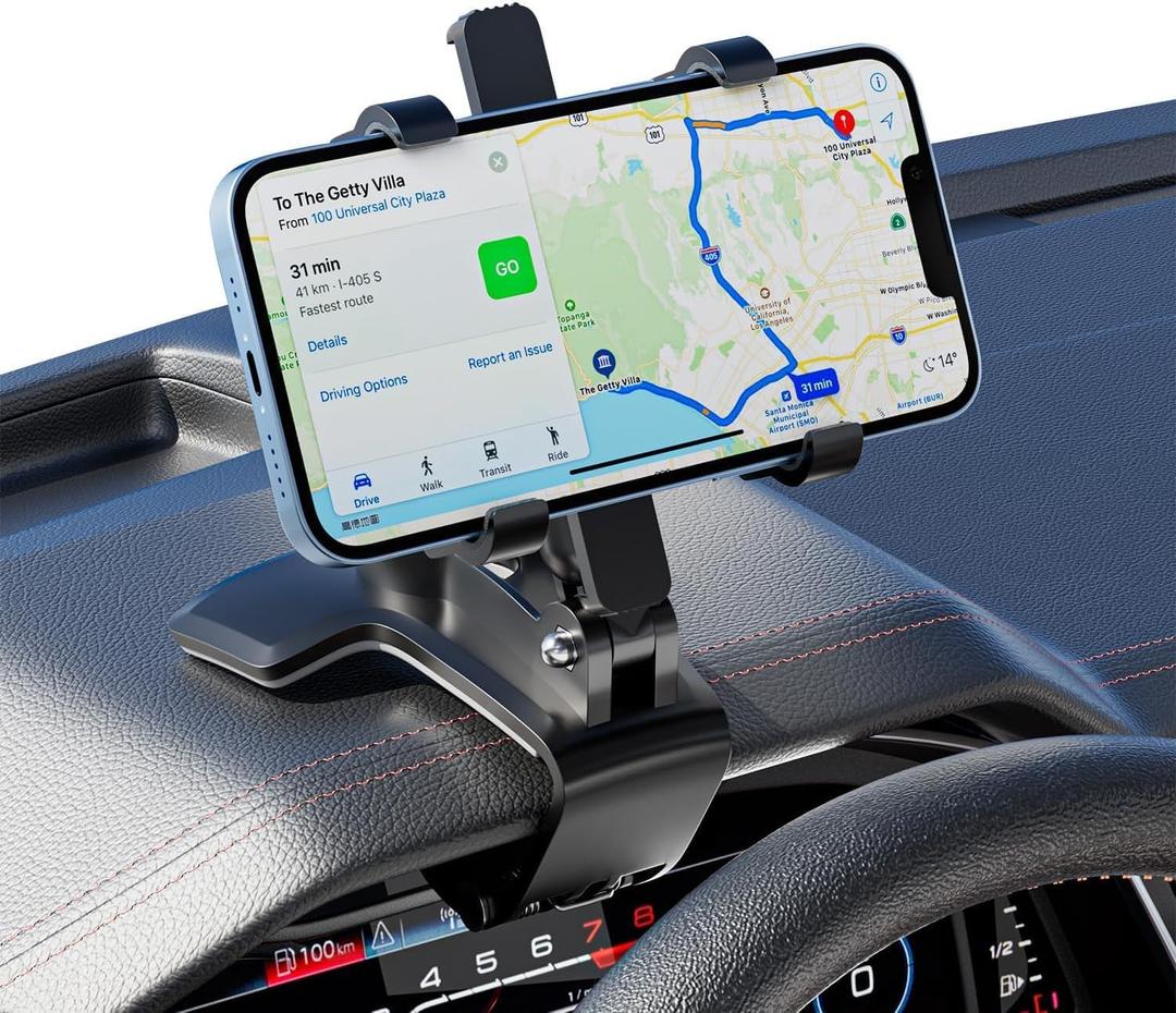 JFX Car Phone Holder Mount, 360 Rotation Dashboard Phone Holder, One-Hand Operation, Clip-on Smartphone Holder, Car Phone Mount for iPhone, Samsung, Google, Nokia,and 4.3-7.6" Smartphones (Black)