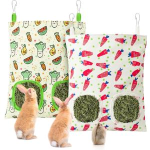 UPINS 2 Pack Guinea Pig Hay Feeder,Rabbit Hay Bag Hanging Hay Holder for Guinea Pig Cage Hay Feeder for Bunny Rabbits Chinchillas Hamsters Small Pets and Animals