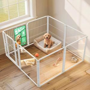 FXW AuraSpace Pro Acrylic & Wire Mesh Indoor Dog Playpen, 24" Height 8 Panels Metal Dog Pen for Puppies & Small Dogs, WhitePatented,  White, 24"H, 4 Acrylic Panels + 3 Wire Panels + 1 Wire Gate