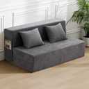 HOMFINE Folding Sofa Bed - Convertible Sleeper Chair with Pillow, Fold Out Couch, Memory Foam Floor Mattress, Futon Couch, Lazy Sofa for Living Room/Dorm/Guest Room/Home Office, Grey, Queen Size
