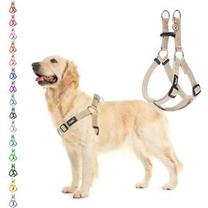 PUPTECK No Pull Dog Harness Soft Adjustable Basic Nylon Step in Puppy Vest Outdoor Walking with ID Tag Cream