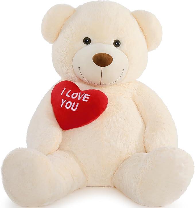 Giant Teddy Bear 52" Stuffed Animal, Big Teddy Bear with Heart, Large Brown Stuffed Bear Plush Toys for Kids, I Love You Valentines Bear Gift for Girlfriend Wedding (Tan) Giant Teddy Bear 52" Stuffed Animal, Big Teddy Bear with Heart, Large Brown Stuffed Bear Plush Toys for Kids, I Love You Valentines Bear Gift for Girlfriend Wedding (Tan)