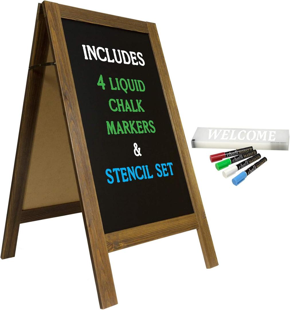 Large Sturdy Handcrafted 40" x 20" Wooden A-Frame Chalkboard Display / 4 Liquid Chalk Markers & Stencil Set/Sidewalk Chalkboard Sign Sandwich Board/Chalk Board Standing Sign (Rustic)