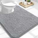 OLANLY Toilet Rugs U-Shaped 24x20, Extra Soft Absorbent Chenille Contour Bathroom Rugs for Toilet, Dry Quickly, Machine Washable, Non-Slip Bath Mat, Light Grey