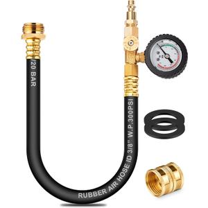 Dual Purpose RV Winterizing Kit with Pressure Gauge, 17Inch Hose Blow Out Fitting Adaptor 3/4" Male&Female GHT Quick Connect Blowout Plug for Winterizing RV, Camper, Travel Trailer, Garden Hose