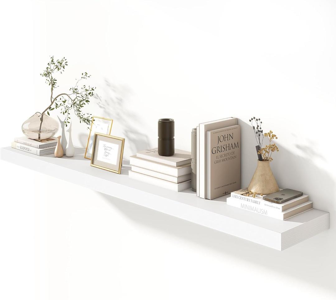 72 Inch White Floating Shelf | 12 Inch Deep Floating Shelves Set of 1 | 72" D x 12" D Rustic Wood Shelves for Wall | Deep White Shelves for Living Room Bathroom Laundry Room Kitchen