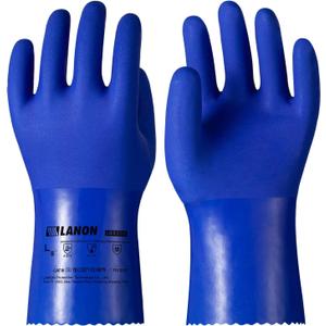 LANON PVC Chemical Resistant Gloves, Heavy-Duty Rubber Gloves, Acid, Alkali and Oil Protection, Non-Slip, Blue, Large (Large (Pack of 1))