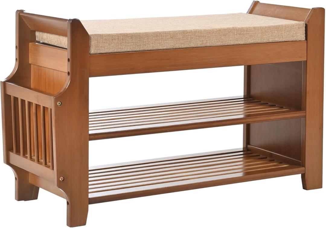 PETKABOO 2 Tier Shoe Bench, Bamboo Shoe Rack Bench, Shoe Storage Bench Organizer for Entryway Hallway Living Room