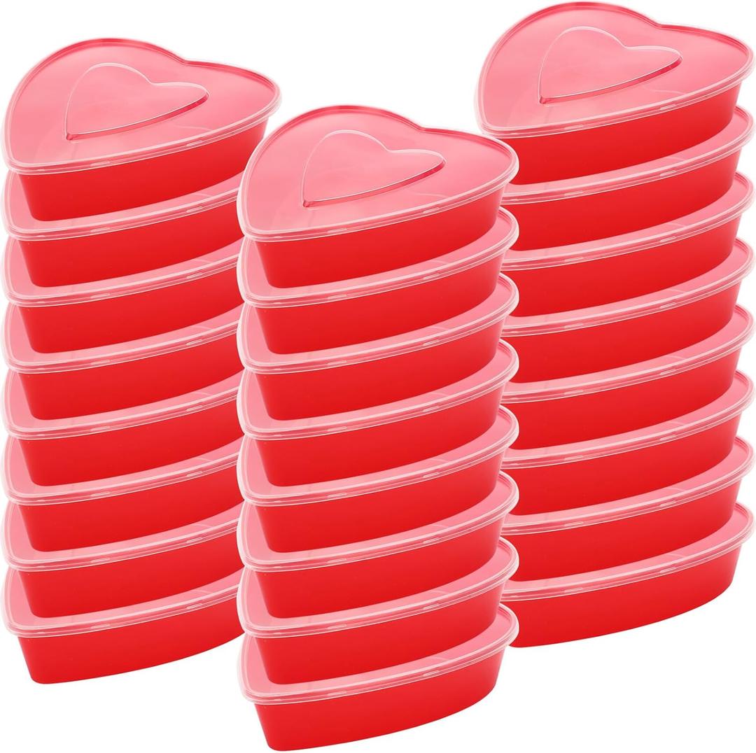 24 Pcs 17 Oz Valentine's Day Heart Shaped Container Plastic Seasoning Containers Box Food Storage Containers with Clear Transparent Lids Reusable Dessert Box for Valentine Fruit Vegetable (Red)