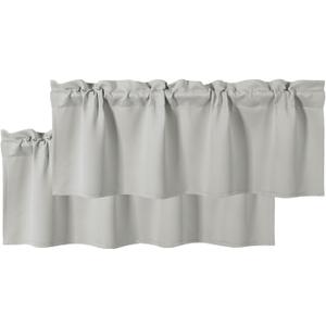 DWCN Blackout Valances for Windows Rod Pocket Window Valance Curtains for Kitchen Bathroom 42 x 18 inch Long,2 Panels, Silver Grey