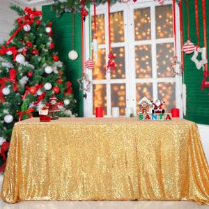 B-COOL Gold Sequin Tablecloth Birthday Table Cloths for Parties Rectangle Wedding Tablecloth Sparkly Sequin Fabric Tablecloth Christmas 90x90inches