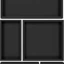 Black Bamboo Bathroom Drawer Organizer, Wooden Kitchen Utensil Holder Set of 5, Stackable Junk Drawer Organizer Tray, Multi-Use Storage Bins Boxs Dividers for Home, Office, Clothing, Makeup, Jewelry