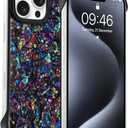 AIGOMARA Slim Frameless for iPhone 15 Pro Max Case with Screen Protector, Luxury Opalescent Pearl Minimalist Borderless Phone Case for Women Girls, Ultra-Thin Hard Shockproof Case Cover, Purple