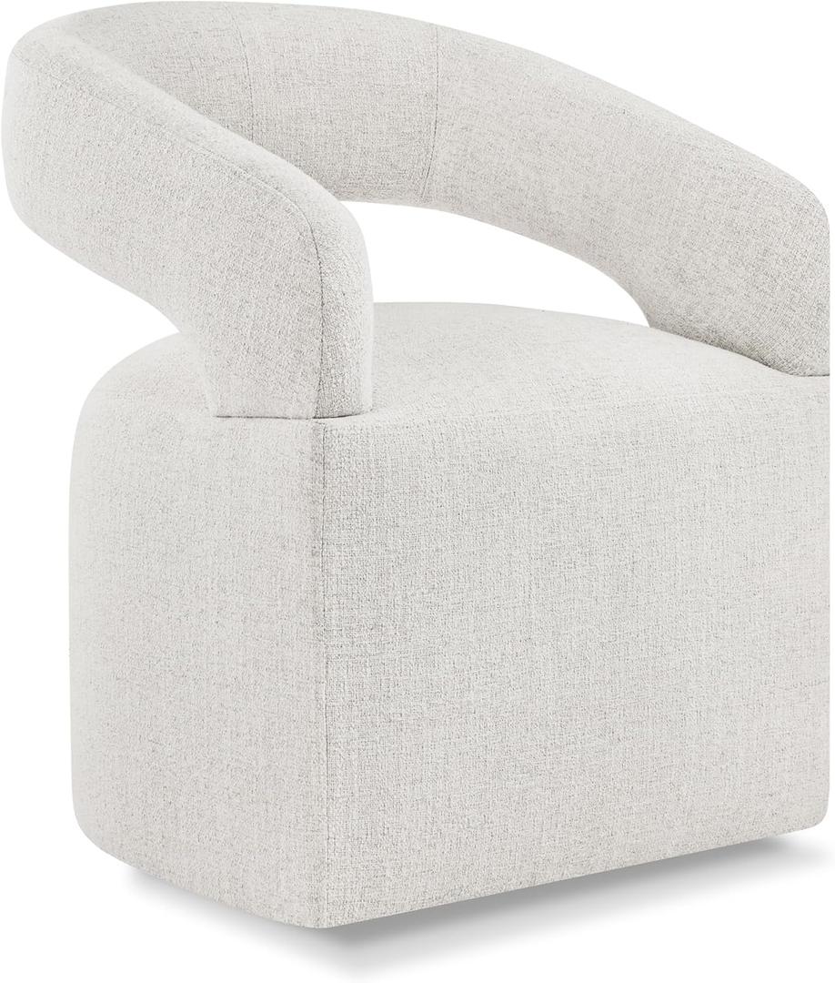 Upholstered Dining Chairs with Casters Modern Barrel Side Armchair with Rollers for Diningroom Bedroom Livingroom Reading Room, Beige, 1PCS