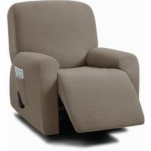 ULTICOR 4-Piece, 1 Seat Recliner Cover, Jacquared Stretch Reclining Chair Covers for 1 Cushion Reclining Sofa, Single Seat Recliner Couch Cover, Soft, Machine Washable (Style 3) (Taupe)