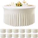 Htper 12 Pack Ivory Spandex Round Tablecloths for 60 inch Table, Wrinkle Free Stretchy 120inch Fitted 5FT Round Table Cloths Cover with Skirt for Wedding Party Dining Banquet