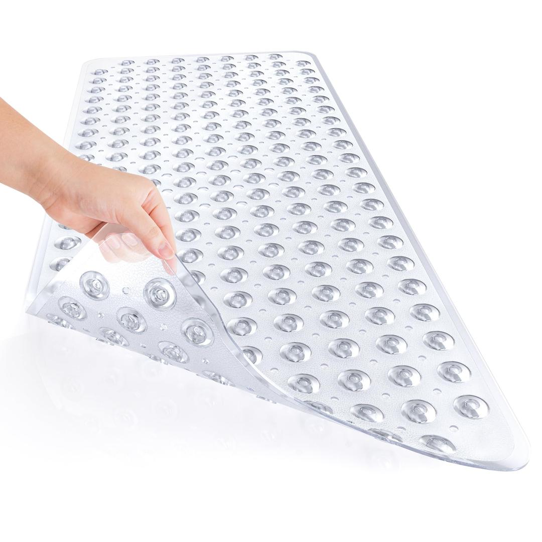 Shower Mat Non Slip 40 x 16 Inches, Shower Stall Mats with Suction Cups and Drain Holes, Non Slip Bath Mat for Tub for Elderly & Kids, Clear