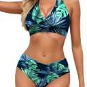 Sopliagon Women's Bikini Sets Twist Front Two Piece Swimsuit Halter Bathing Suit (Blue, L)
