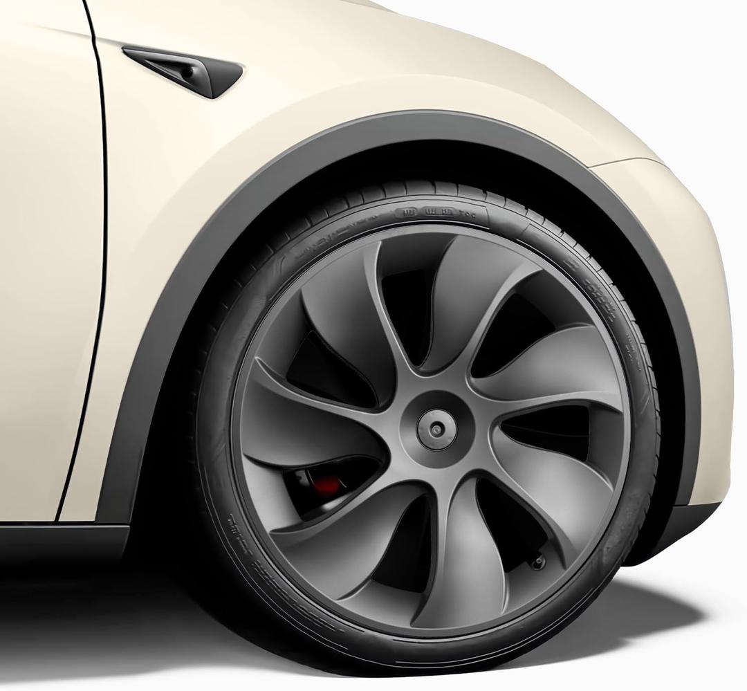 Wheel Covers 19 Inch Compatible with Tesla Model Y Accessories 2024 2023 2022 2021 Matte Black ABS Hubcaps Rim Protector ReplacementNot Fit for Model Y Juniper (Matte Black Eclipse Edge)