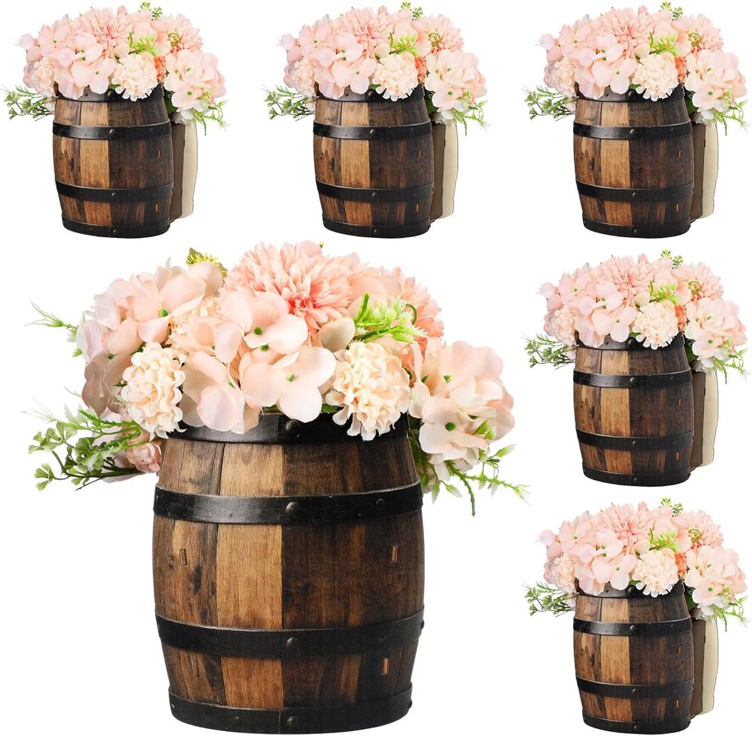 Cinnvoice 6 Pcs Wooden Centerpieces for Tables Baby Shower Decorations Tabletop Boxes Party Favor for Birthday Baby Shower Wedding Garden Tea Party (Wood Barrel)