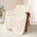 Exclusivo Mezcla Fleece Throw Blanket for Couch,Super Soft and Warm Lightweight Checkered Pattern Blankets for All Seasons, 50x60 Inches, Ivory