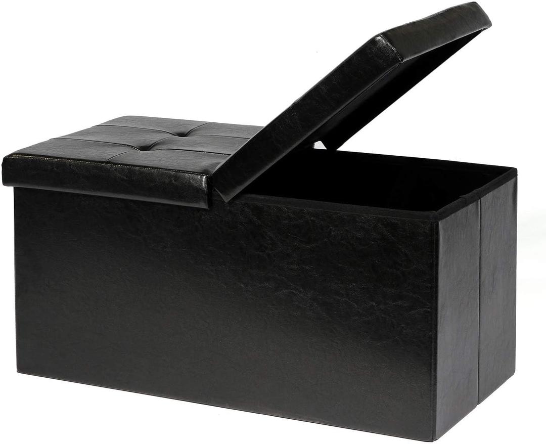 B FSOBEIIALEO Storage Ottoman with Flipping Lids, Ottoman Storage Bench Footrest Seat, Faux Leather 30"x15"x15" (Black)