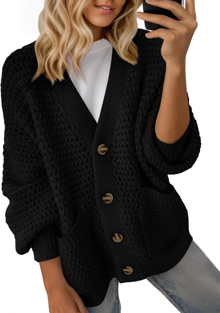 Dokotoo Women's 2026 Fashion Casual Open Front Long Sleeve Chunky Knit Cardigans Sweaters Outerwear Coats (Black, S)