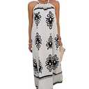 Womens Summer Maxi Dresses Casual Halter Sleeveless Floral Boho Beach Dress Travel Vacation Outfits Apricot, XL