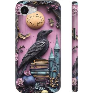 for iPhone 16e Case Cute Wireless Charging Compatible Dual-Layer Shockproof Protection with Stylish Wildflower Design Protective Cover for Women - Gothic Raven Purple Floral