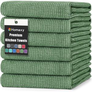 Homaxy Premium Kitchen Towels(18x 28, 6 Pack), Large Cotton Kitchen Hand Towels, Flat and Terry Dish Towels, 380 GSM Highly Absorbent Tea Towel Set with Hanging Loop, Grass Green