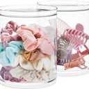 STORi Bella Tall Scrunchie Holder | Stackable Clear Plastic Container (Set of 2) Round Vanity Storage Organizers with Lids for Hair Accessories & Beauty Supplies | Made in USA