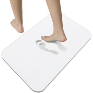 Diatomite Stone Bath Mat 17.7x13.8 Inch 30s Instant Absorbent Bath Stone Mat Quick Drying Stone Bath Mat with a Non-Slip Pad Shower Mat for Bathroom Kitchen Bath Mats