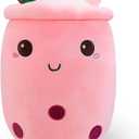 Ditucu Cute Boba Tea Plush Stuffed Bubble Tea Plushie Cartoon Soft Strawberry Pillow Home Hugging Gift for Kids Pink 9.4 inch (Pink a)