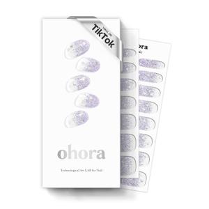 ohora Semi Cured Gel Nail Strips (N Shooting Star) - Purple, Glitter, Works with Any UV/LED Lamps, Salon-Quality, Long Lasting, Easy to Apply & Remove - Includes 2 Prep Pads, Nail File & Wooden Stick