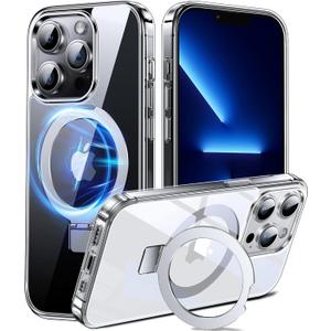Chicfun 3-in-1 [Magnetic+Kickstand+Ring Holder] for iPhone 13 Pro Max Case Stand Ring Holder Compatible with MagSafe, Military Shockproof Protective iPhone 13 Pro Max Phone Case Kickstand Cover (Clear)